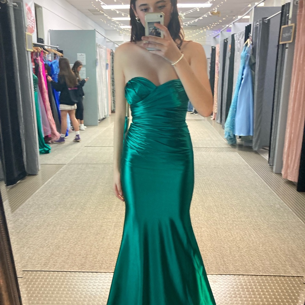 Dark Emerald strapless prom dress- strap add ons